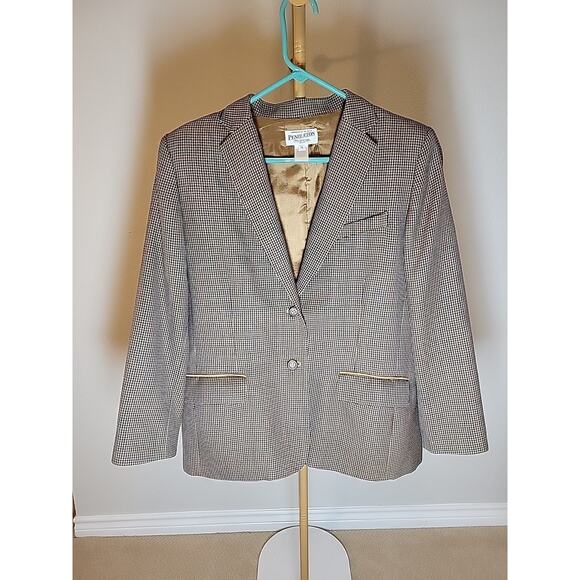 Petite Pendleton Blazer Jacket Women Sz 14 100% Virgin Wool Leather Accents - Picture 1 of 10